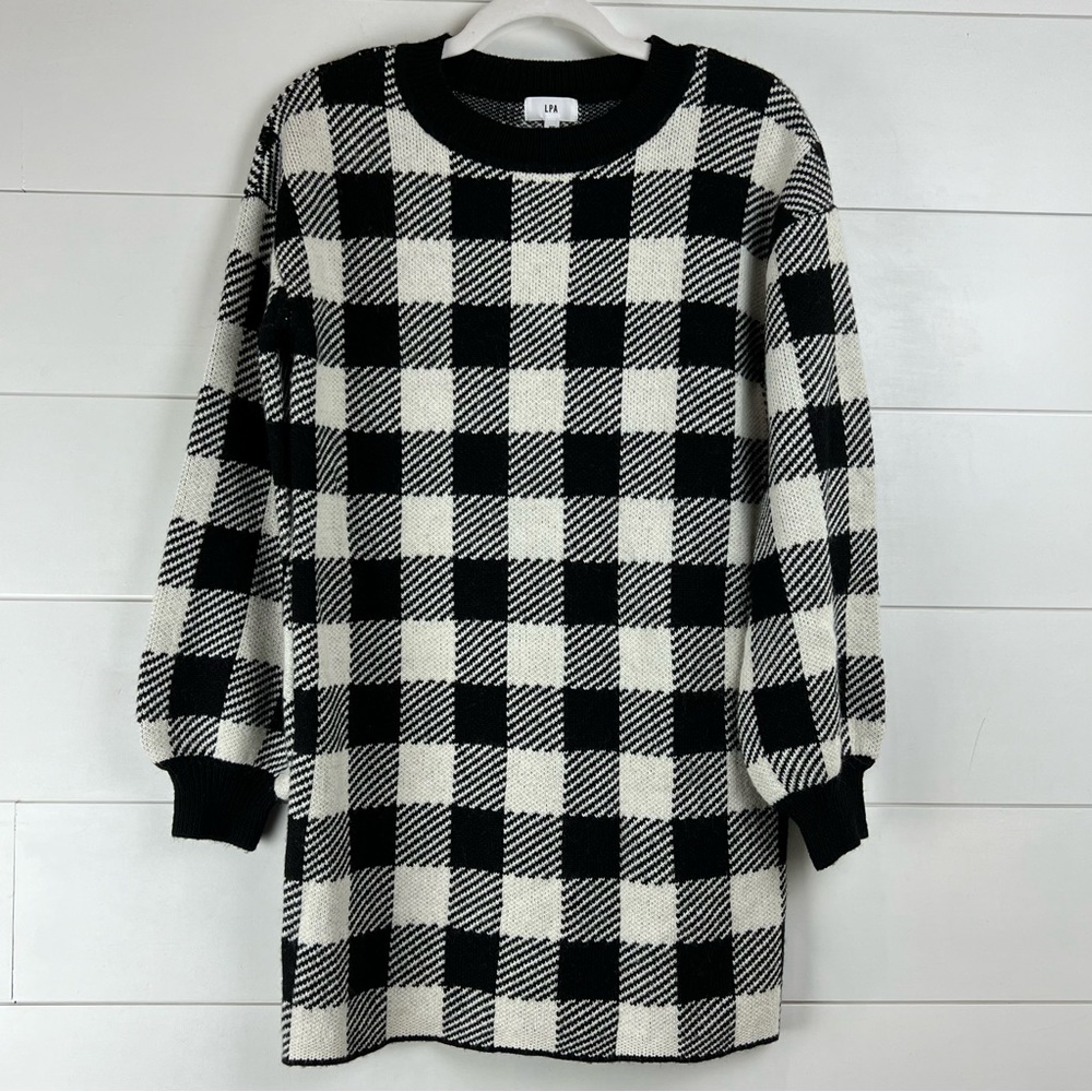 LPA REVOLVE Floyd Buffalo Check Plaid Wool blend‎ mini sweater dress size XS - Picture 3 of 9